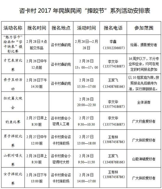 咨卡村2017年民族民间“摔跤节”系列活动安排表