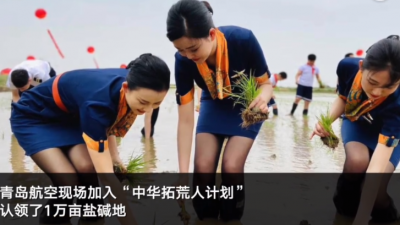 空姐空少穿制服下地插秧被质疑作秀 航空公司回应