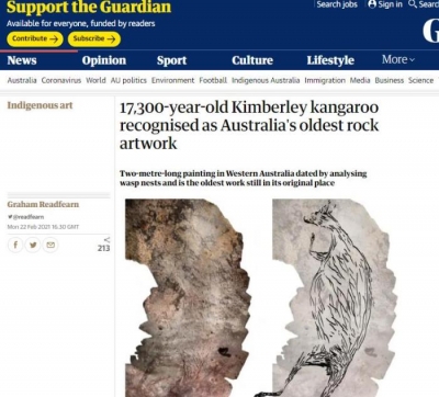 澳大利亚最古老岩画曝光，是一只1.7万年前的“袋鼠”