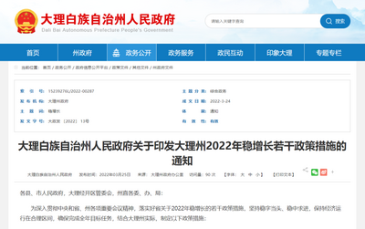 重点支持这些项目！大理州制定2022年稳增长若干政策措施