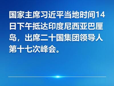 国家主席习近平当地时间14日下午抵达印度尼西亚巴厘岛 出席二十国集团领导人第十七次峰会