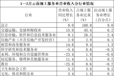营业收入同比增长9.0%！1—2月云南规上服务业持续恢复